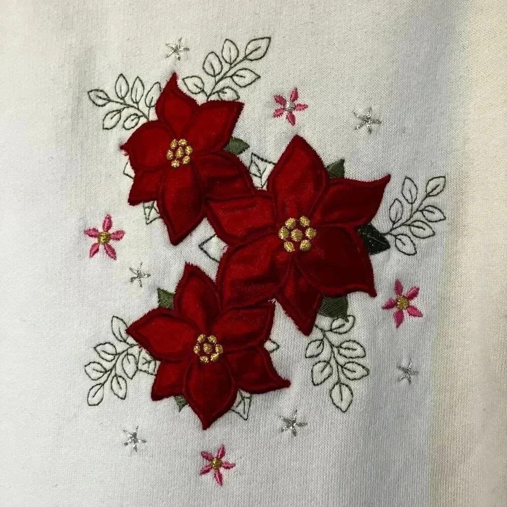 Studio Works Womens Vintage 90s Christmas Flowers Sweatshirt Large White XM EXC - Picture 4 of 10